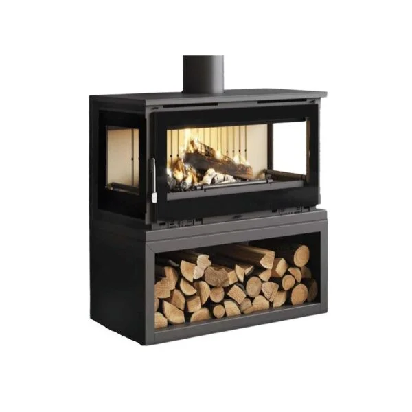Poêle à bois raccordable 3 vitres avec bûcher – FIREMATIC Calgary – S 12.5 kW – Image 3