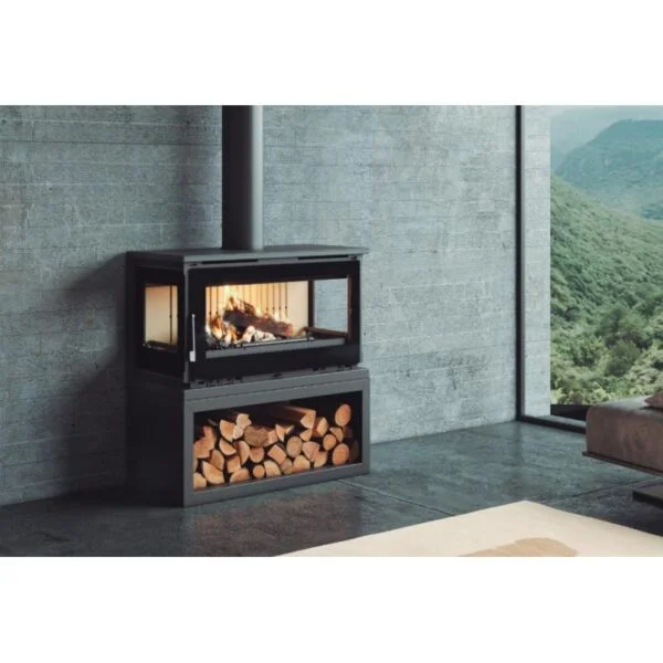 Poêle à bois raccordable 3 vitres avec bûcher – FIREMATIC Calgary – S 12.5 kW – Image 2