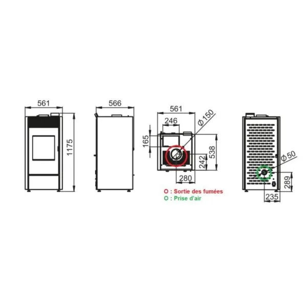 Poêle mixte hybride ventilé bois granules – BRONPI Hybrid 10 kW – Image 2